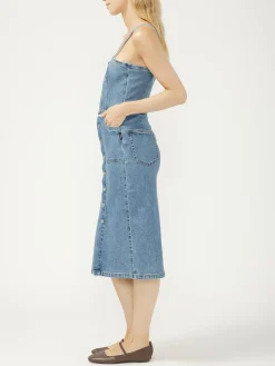 Button-Front Denim Midi Dress