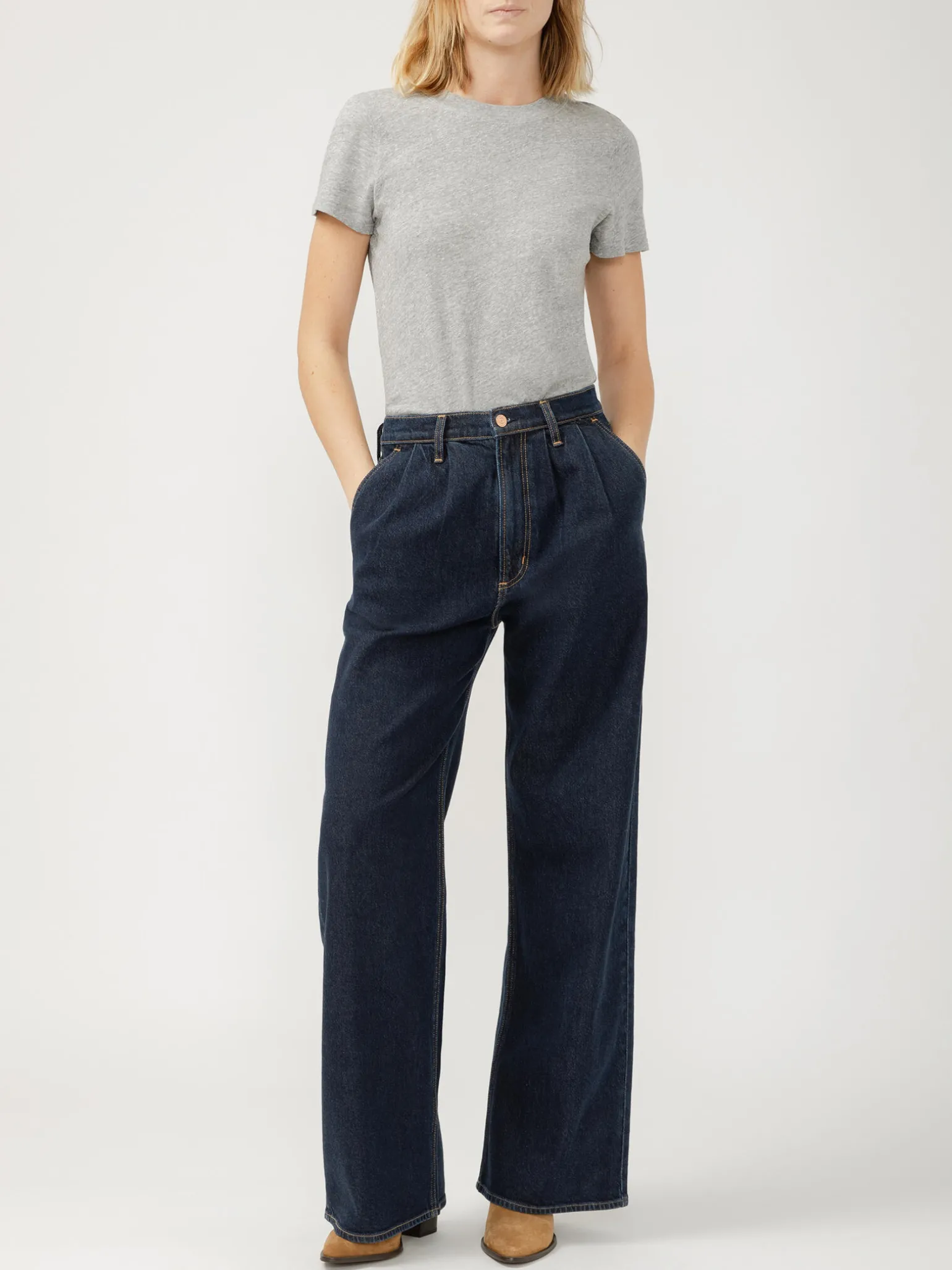 High Rise Pleated Trouser Leg Jeans