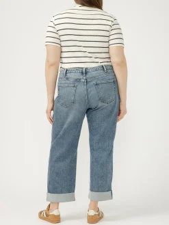 Relaxed Mid Rise Straight Leg Ankle Jeans Plus Size