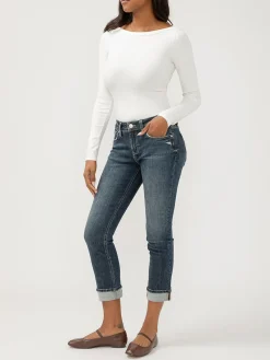 Suki Mid Rise Cropped Straight Leg Jeans
